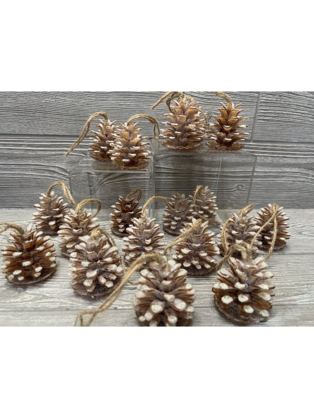 Realistic Plastic Frosted Snow Pinecone Christmas Ornaments Lot of 18